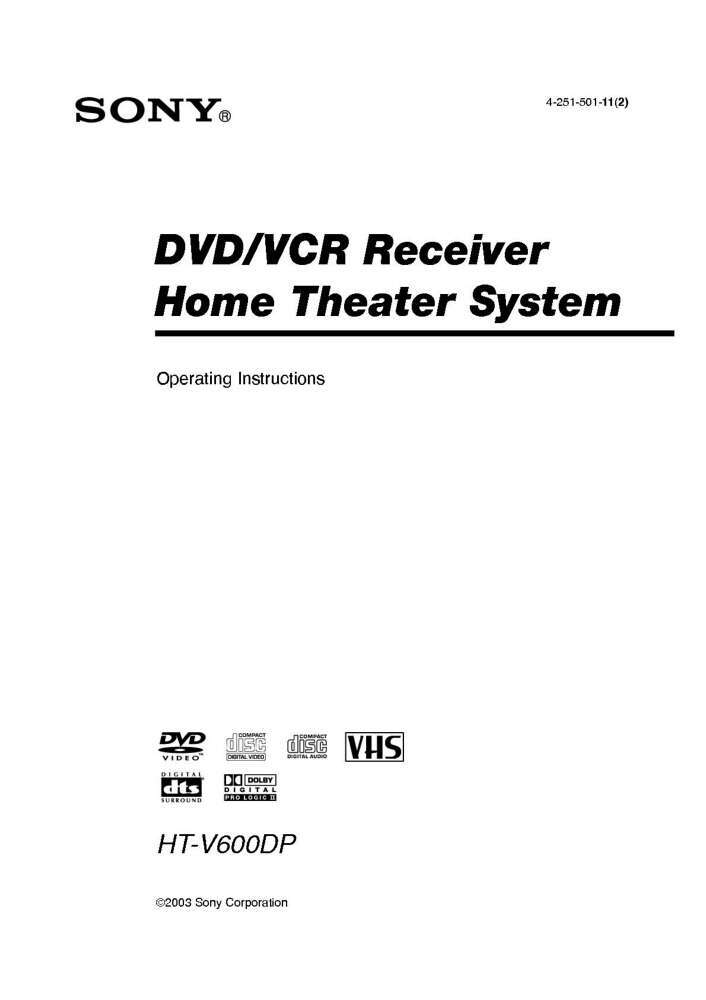 Sony HT-V600DP Home Theater System Owners Manual