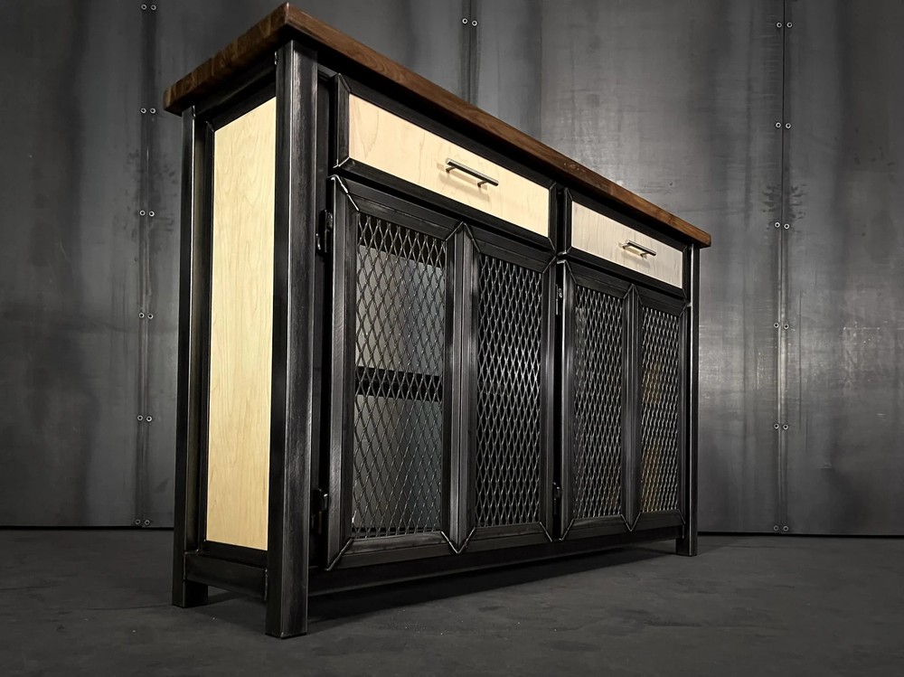Modern Industrial Media Console on Casters
