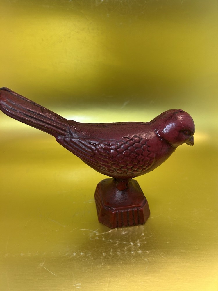 Vintage Cast Iron Bird Figurines Painted Red.
