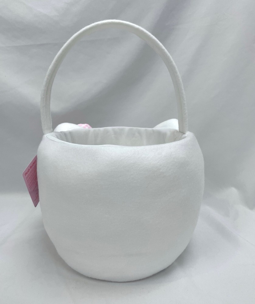 NWT Hello Kitty Easter Basket Plush Fabric White Pink Bow