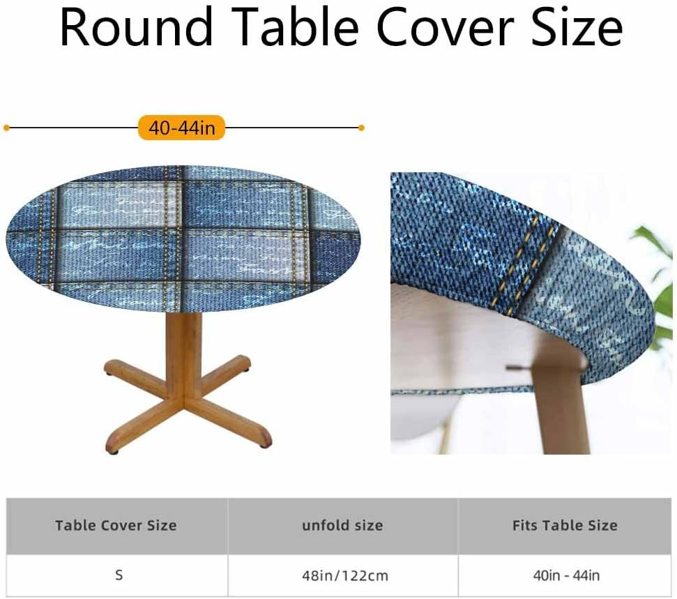Denim Patchwork Pattern round Blue Toned Shapes Square Waterproof Wipeable Table