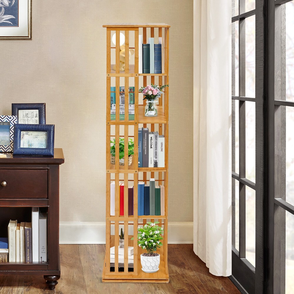 5-Tier Rotating Bookcase,360 Display Floor Standing Book Storage Display Rack
