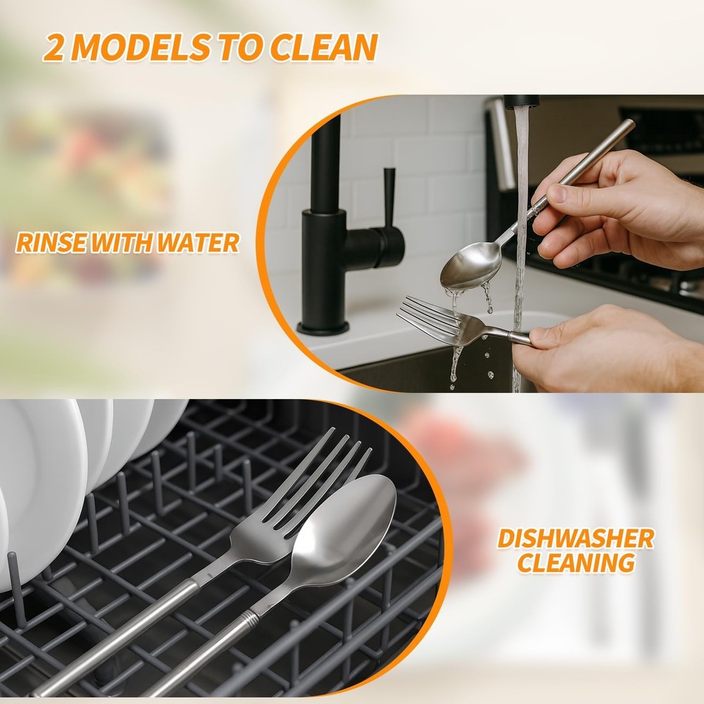 2 Pcs Extendable Fork and Spoon Set Stainless Steel Telescopic Tableware