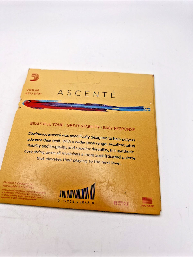 D'Addario Ascenté Violin String Medium Tension 3/4 Scale A310 3/4M