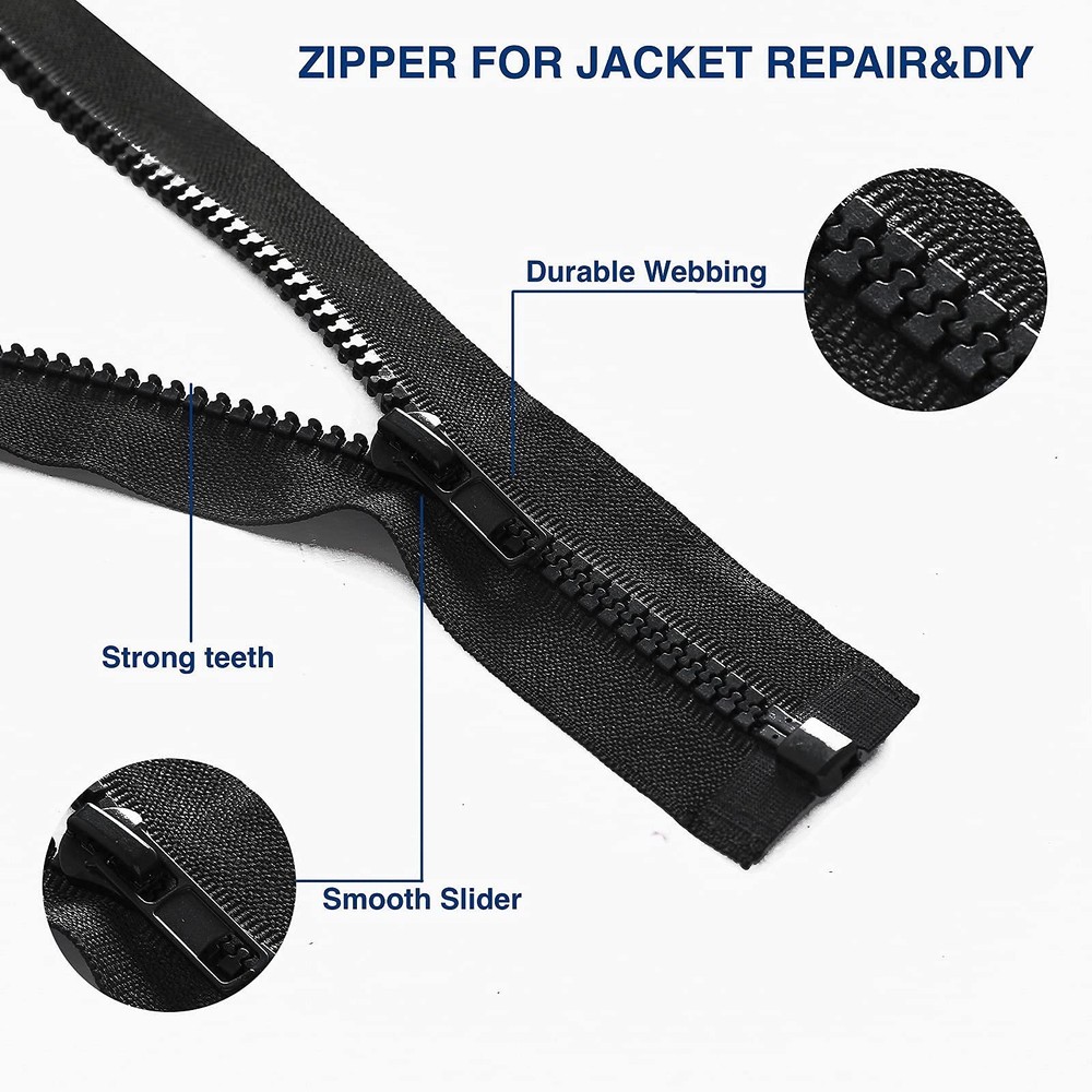 #5 100 Inch Separating Jacket Zippers 2 PCS Black Molded Plastic Bulk DIY