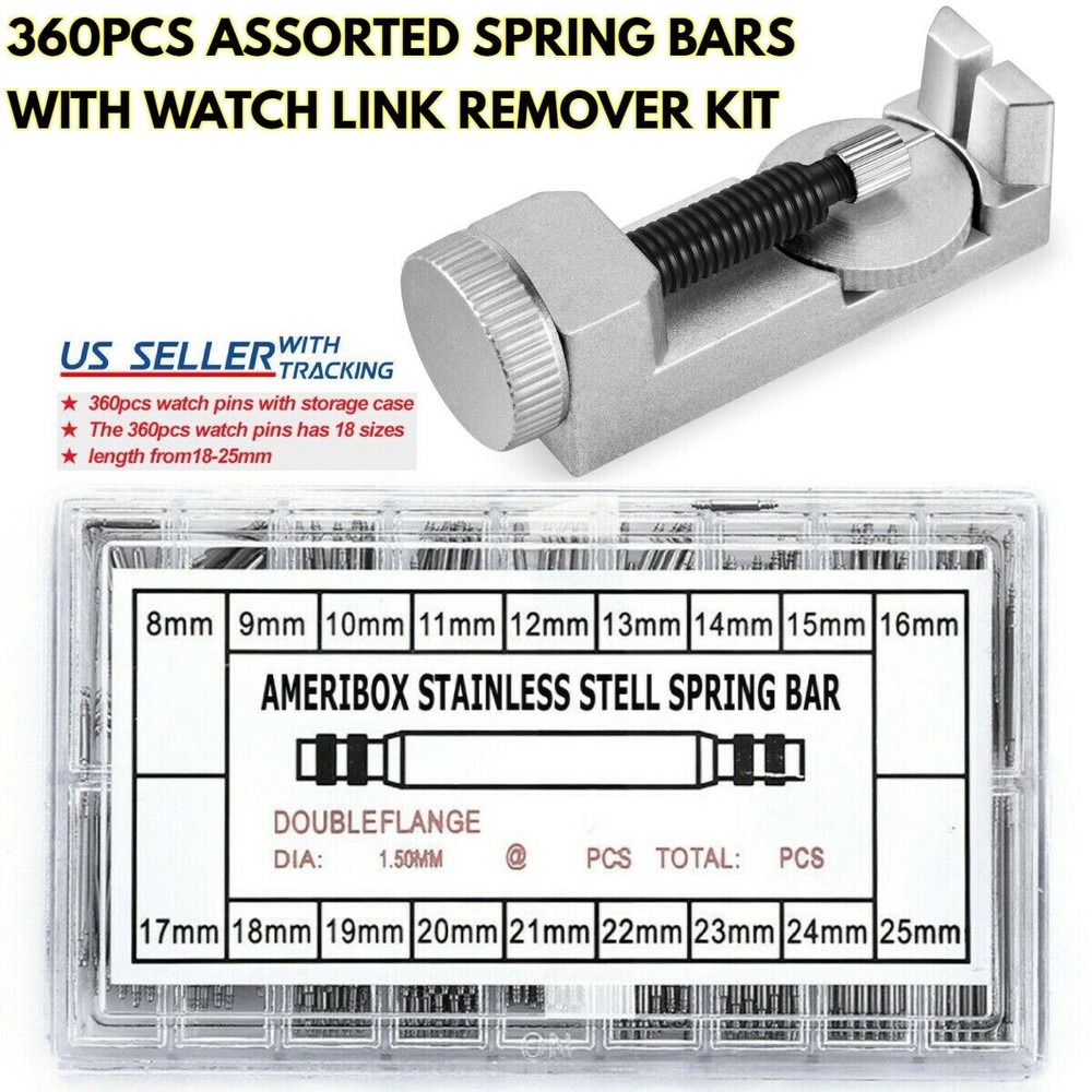 360Pcs Watch Pins Spring Bars Band Strap Link Remover Set Repair Kit Stainless