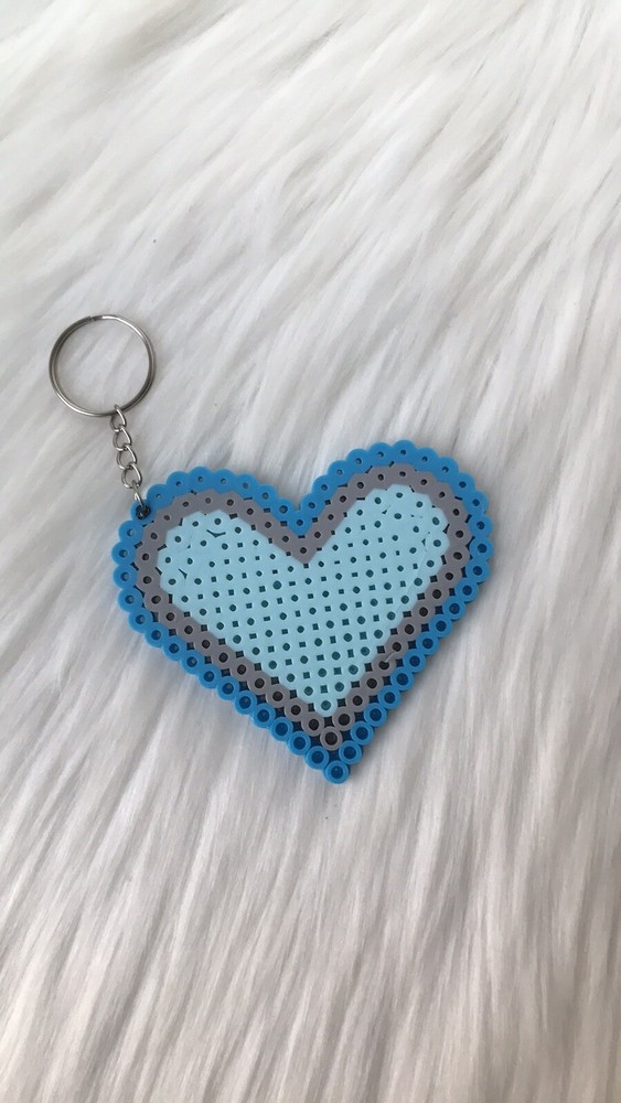 heart blue keychain handmade perle beads