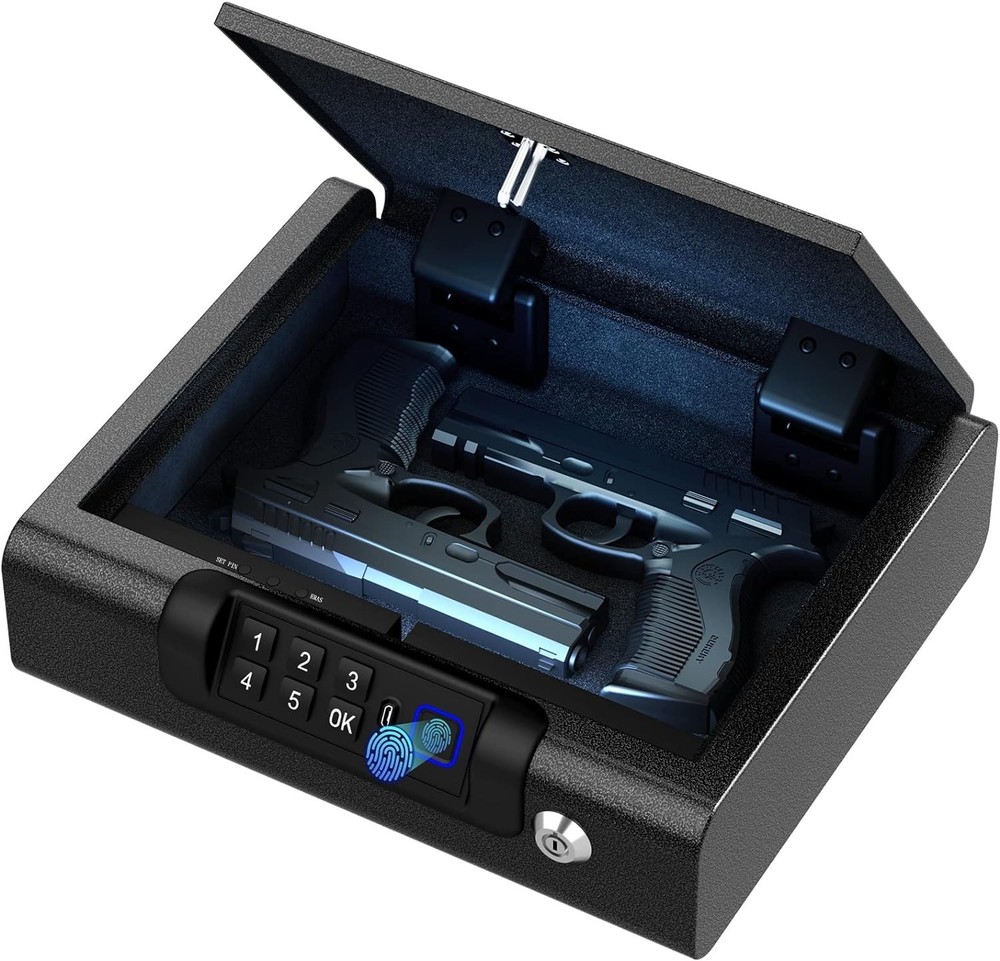 Secure 2-Pistol Biometric Handgun Safe - Compact, USB Rechargeable Lock Box