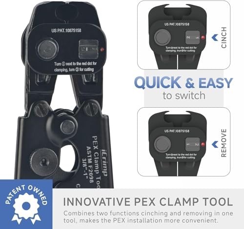 PEX Crimping Tool with Ratchet & Removal Function, 20PCS Clamps & Pipe Cutter