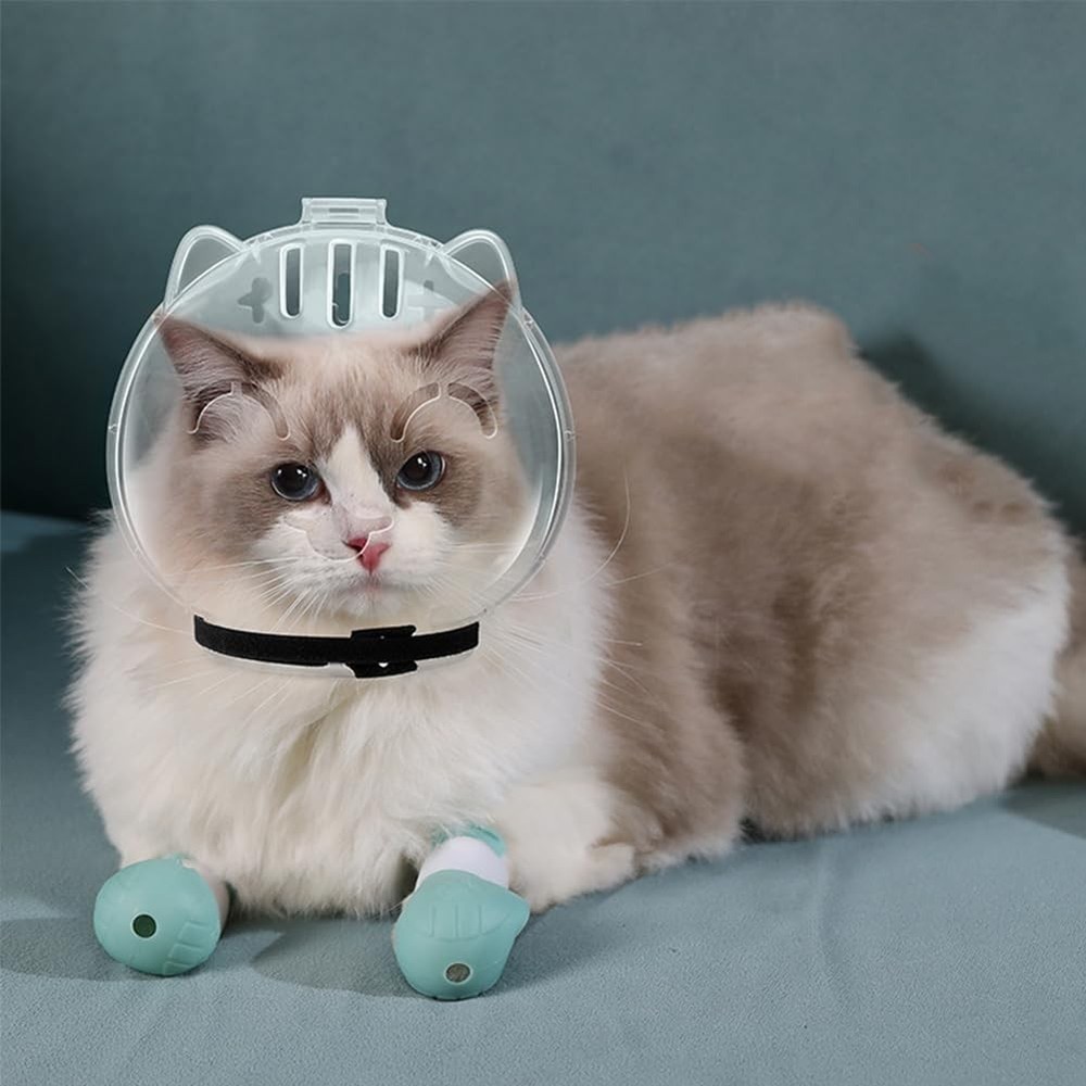 Cat Muzzle Grooming Breathable Cat Muzzle Helmet Adjustable Hood Anti Bite