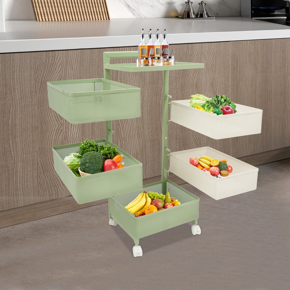 Rotating Storage Rack W/ Rotating Basket Rotating Kitchen Storage Cart W/ Wheel