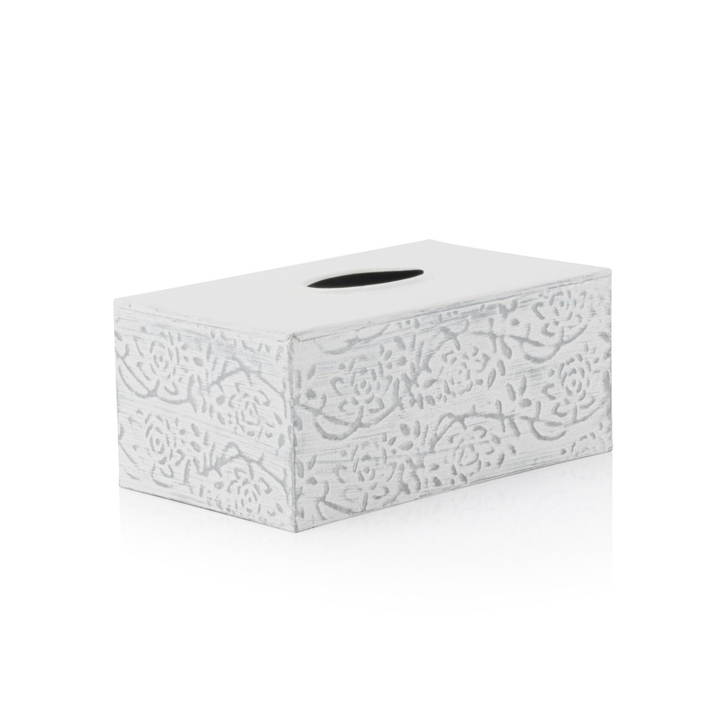 Modern Farmhouse Decorative Tissue Box Holder - Distressed White, Rustic Meta...