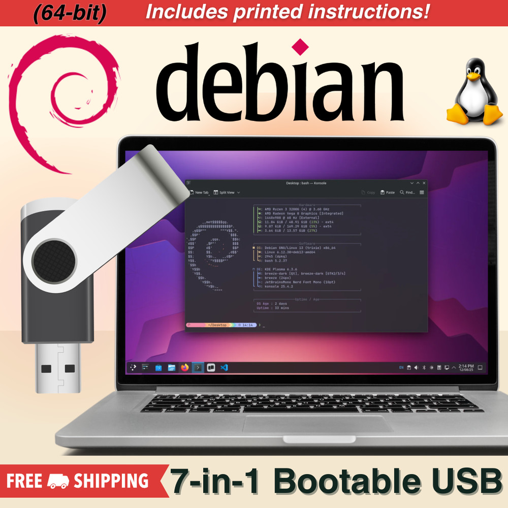 Debian Multiboot USB Drive Latest - 7 Desktop Environments Linux Live/Installer