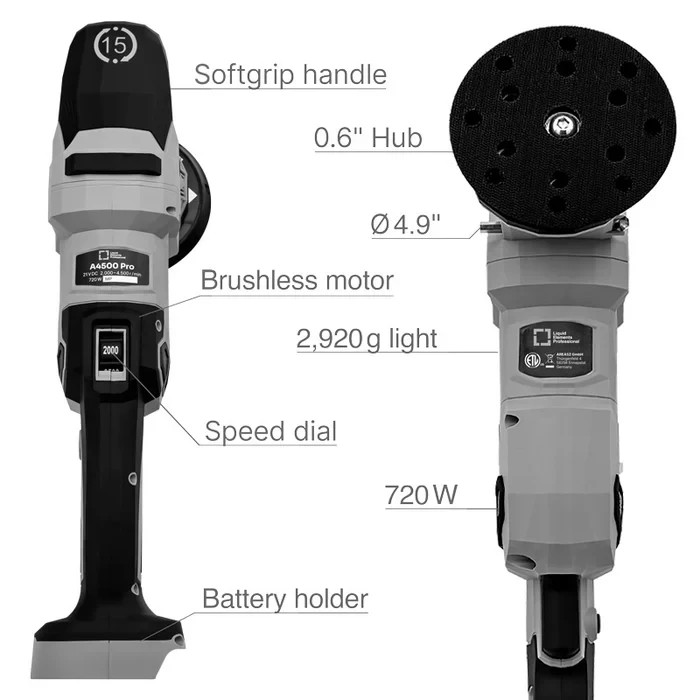 Liquid Elements A4500 Pro Cordless DA Polisher Kit | 5" | 2 Batteries