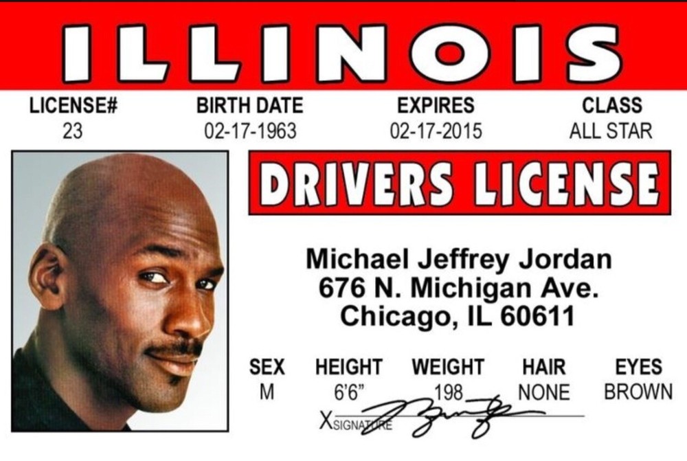 Michael Jordan Drivers License 3.4” X  2.2” Laminated ID Card.