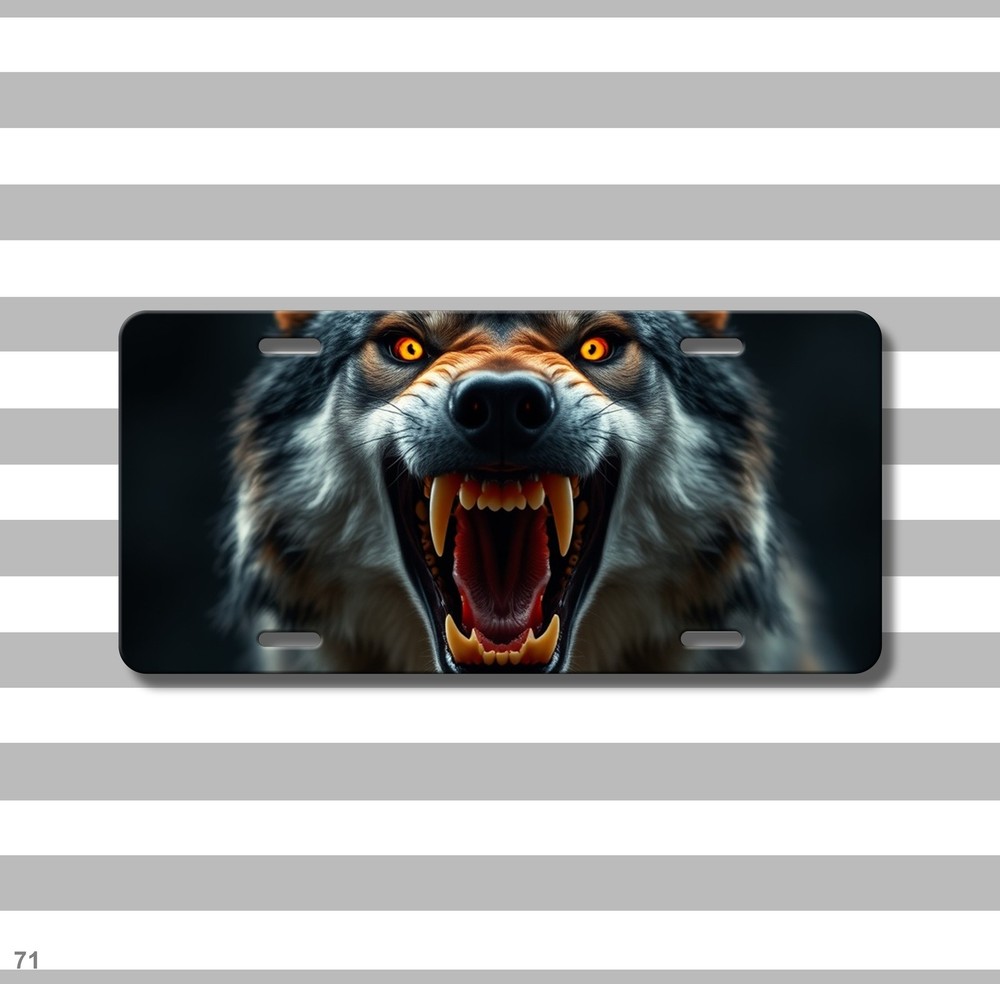 Hyperrealistic Wolf License Plate Fierce Expression Optional Text Front Plate Bi
