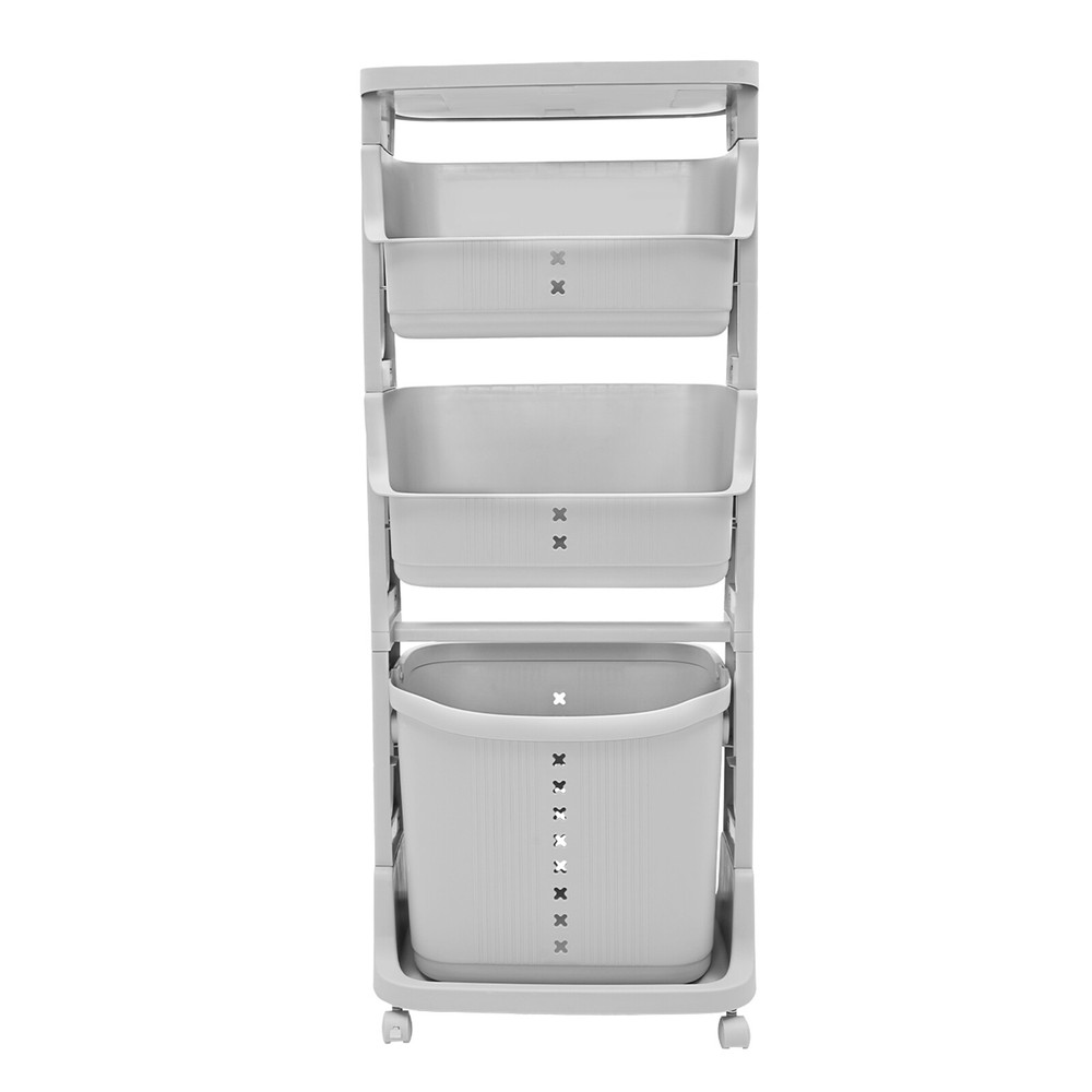 4-Tier Rolling Plastic Laundry Basket Removable Laundry Hamper w/ Wheels Gray