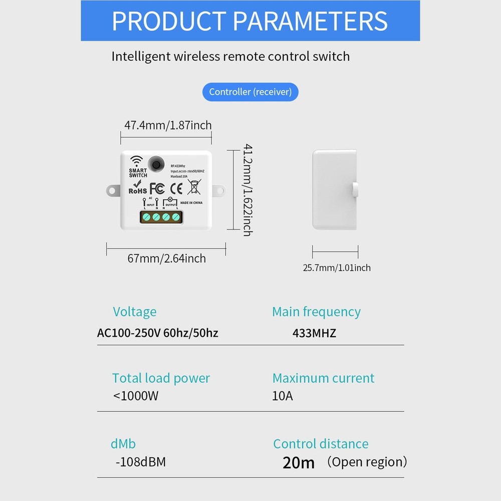 New Wireless Remote Control Switch Lamps Controller Electrical Appliances 433MHz