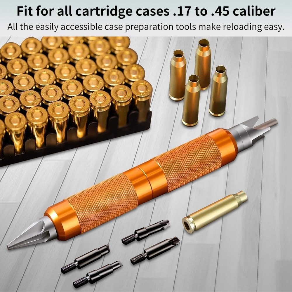Versatile Case Prep Multi-Tool for .17 to .45 Caliber - 6 Reloading Accessories