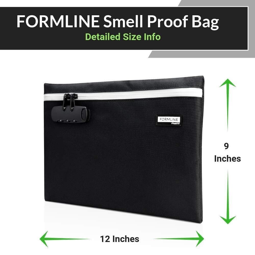 Odor Proof Proof Bag 12x9” with Combo Lock, Carbon Lined Stash Pouch Black
