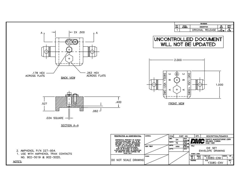 Daniels Crimp Die Head Y308S