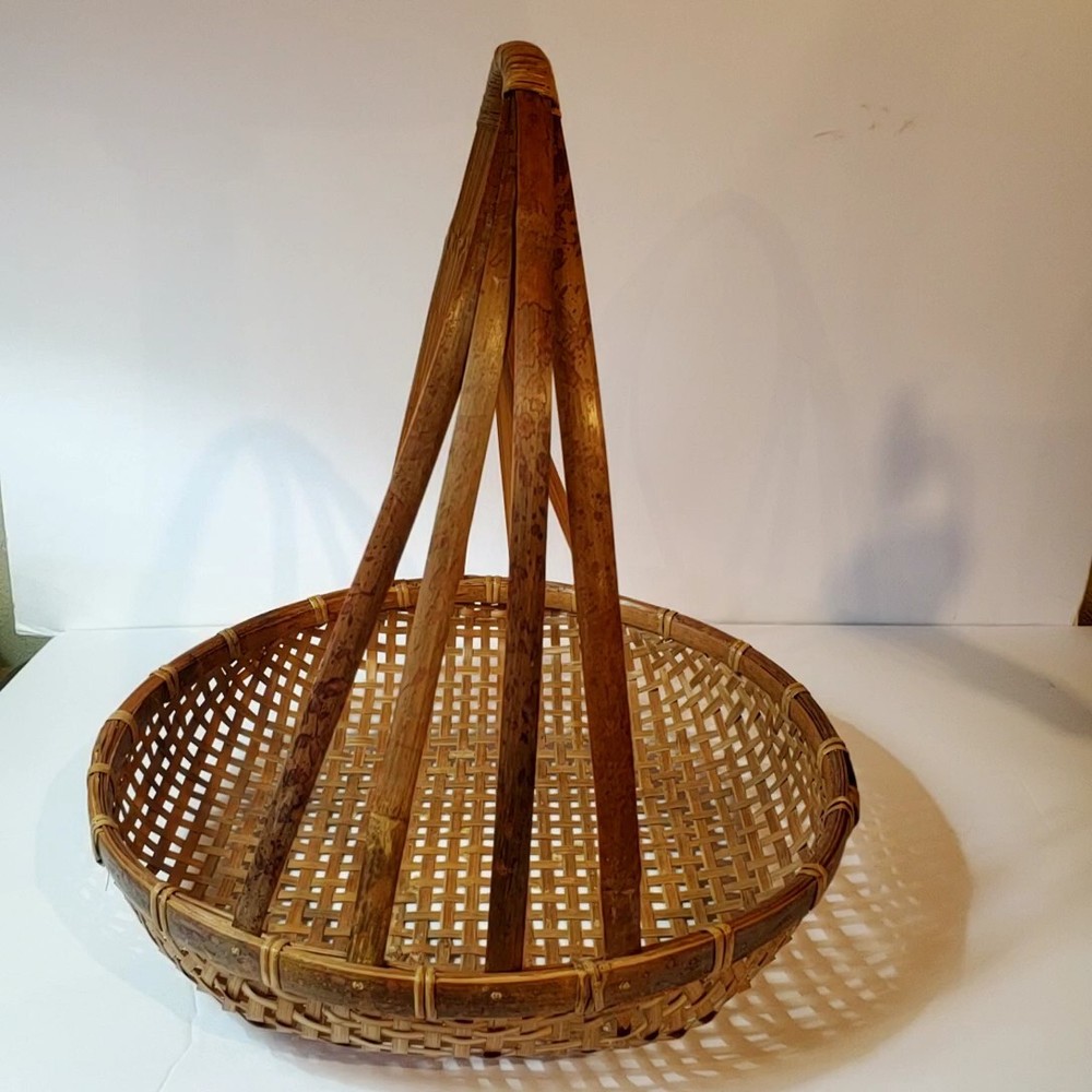 Woven Wicker Reed Gathering Basket Large Fixed Handle