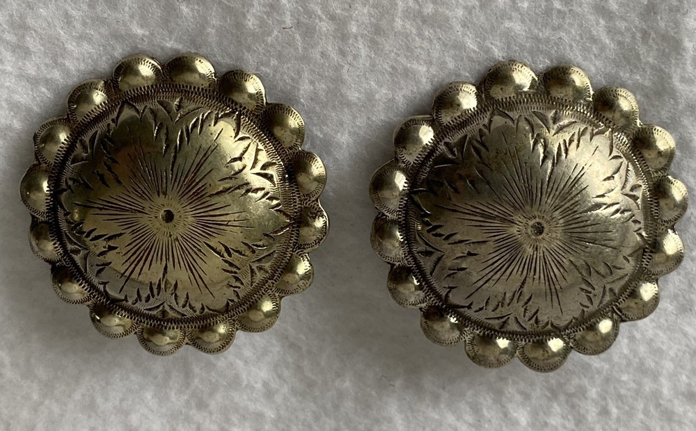 Pair STUNNING Large 1-7/8" Hand Engraved Silver Loopback Bridle Rosettes Conchos