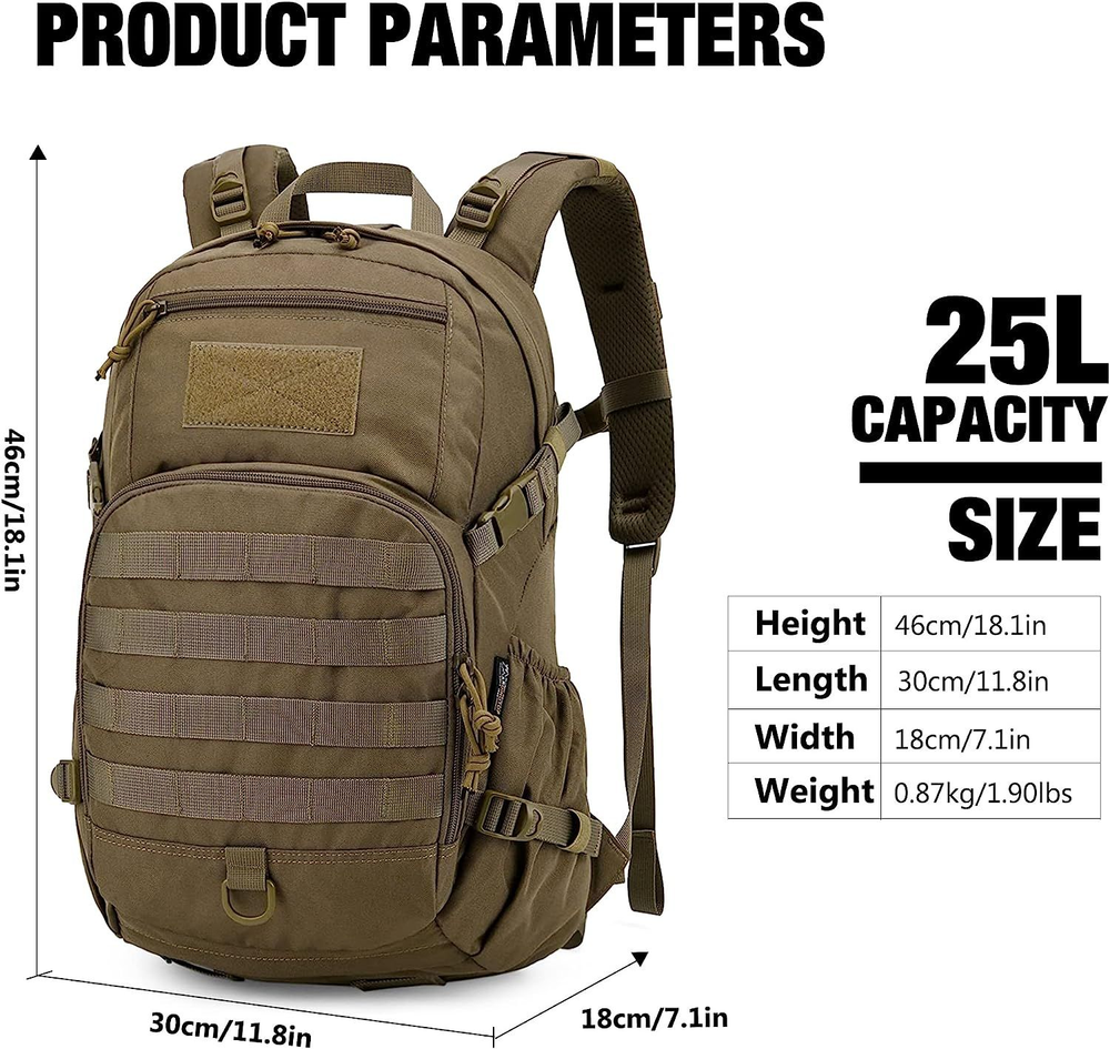 Mardingtop Small Tactical Backpack,Molle Hiking Backpack for 6539-khaki-25l
