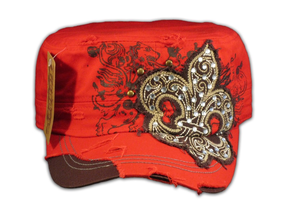 Fleur-de-lis on Red Cadet Army Distressed Military Cap