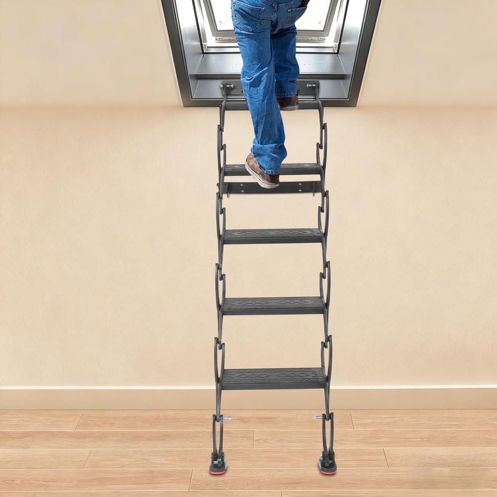 5 Steps Wall Mounted Ladder Telescoping Step Ladders Retractable Folding Stair
