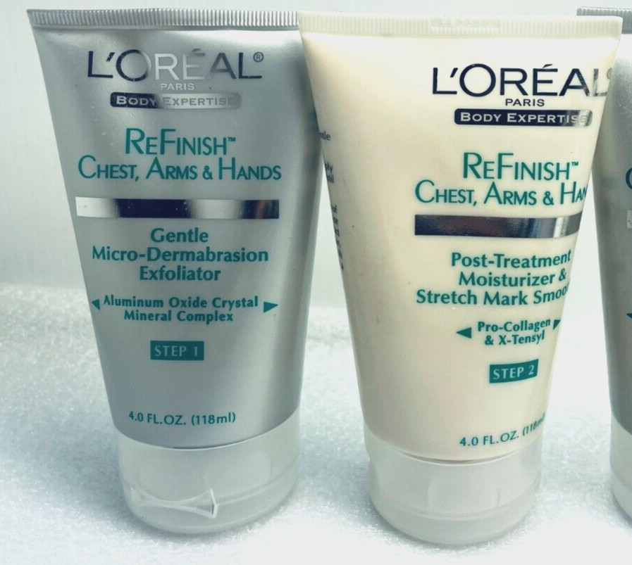 2-Step L'OREAL ReFINISH Chest Arms Hands Microdermabrasion Kit +BONUS Step 1