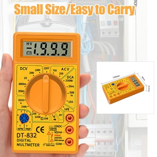DT832 Digital Multimeter Multi Tester Handheld Multimeter Mini Pocket Yellow