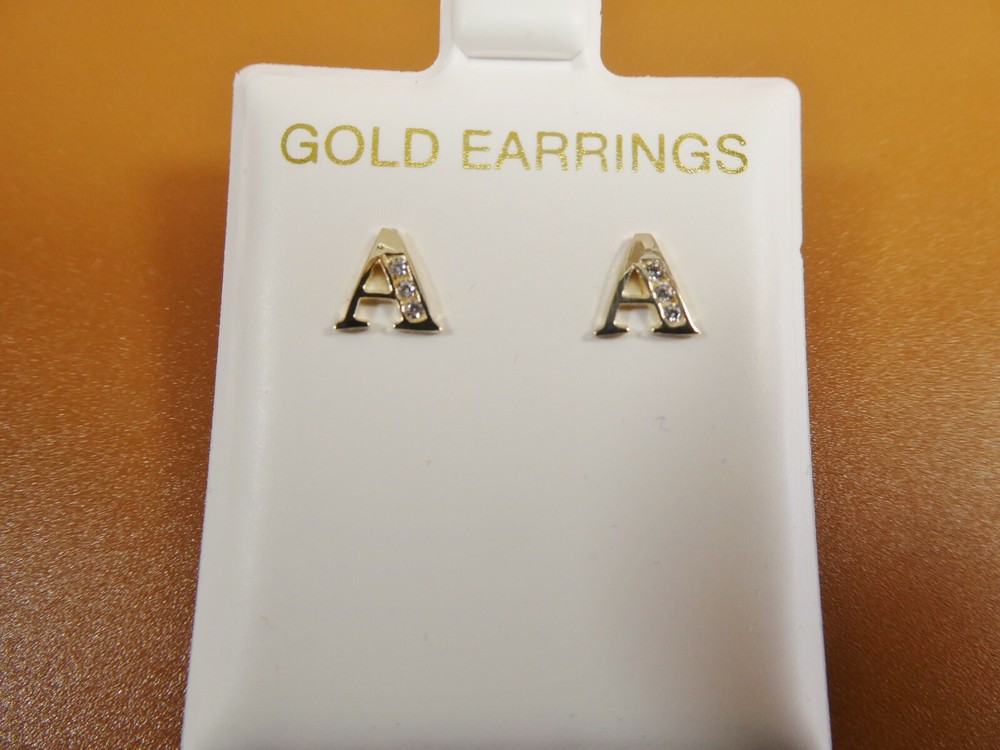 10K REAL SOLID YELLOW GOLD ALPHABET INITIAL PUSH BACK EARRING