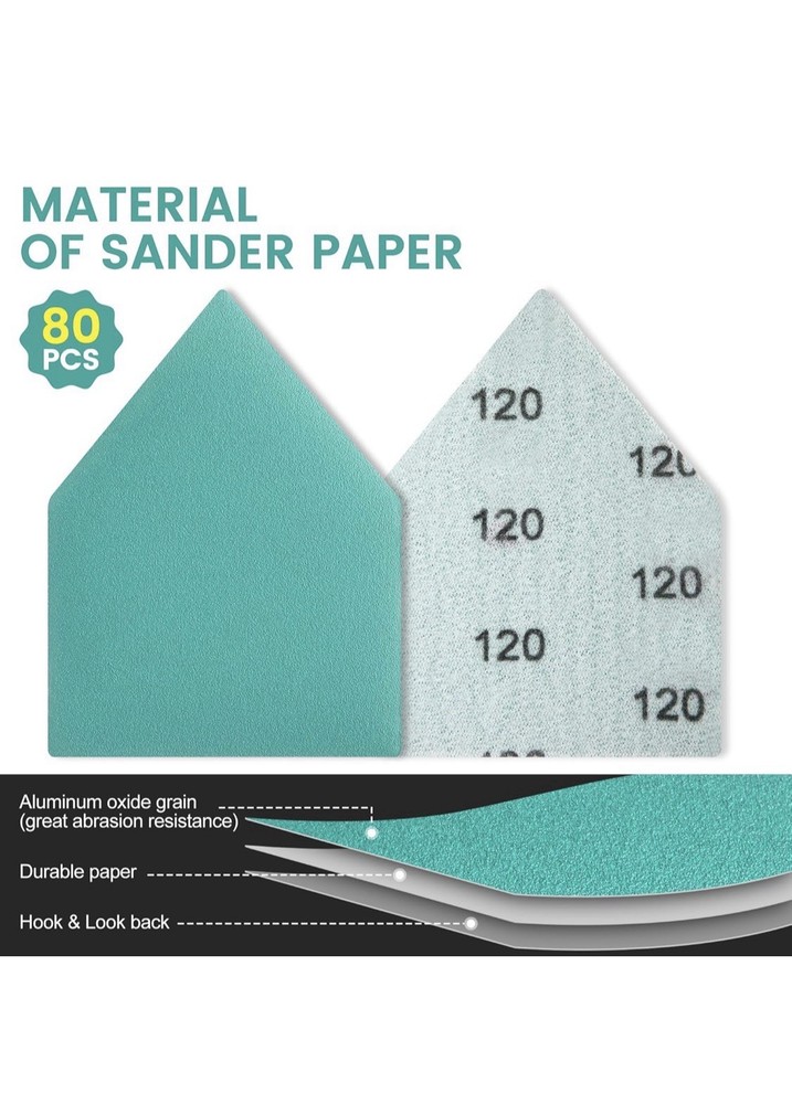 80pcs Sandpaper Sheets Aluminum Oxide Hook & Loop 5 Grits (80-240) Green