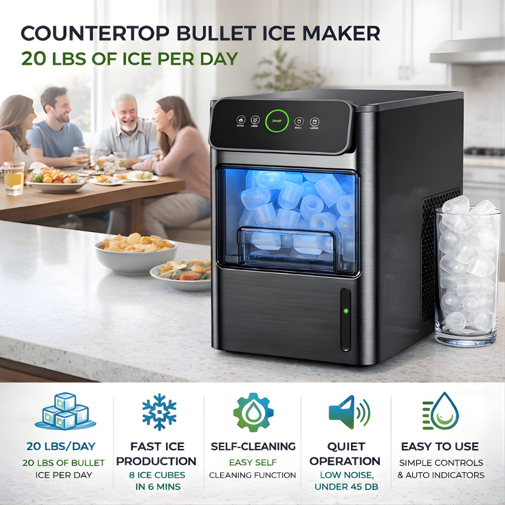 Portable Countertop Ice Maker Machine Bullet Ice Fast Electric Kitchen Camping