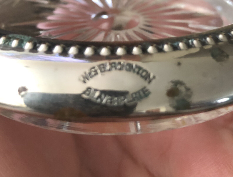 W & S Blackinton silverplate & crystal drink coasters