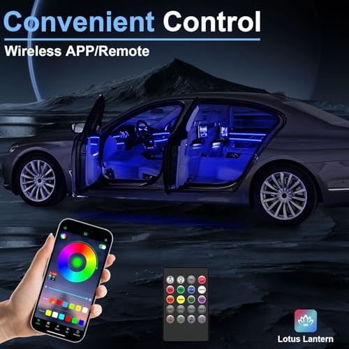 Interior Car LED Lights with Wireless APP/RF Remote Control, RGB 6 in 1