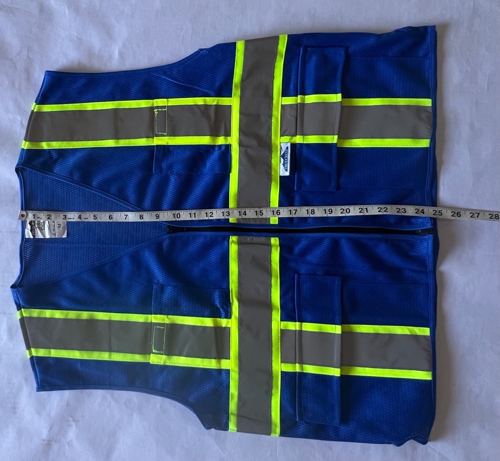 TRUECREST Blue Reflective Safety Vest. Size: MEDIUM 6 Pockets