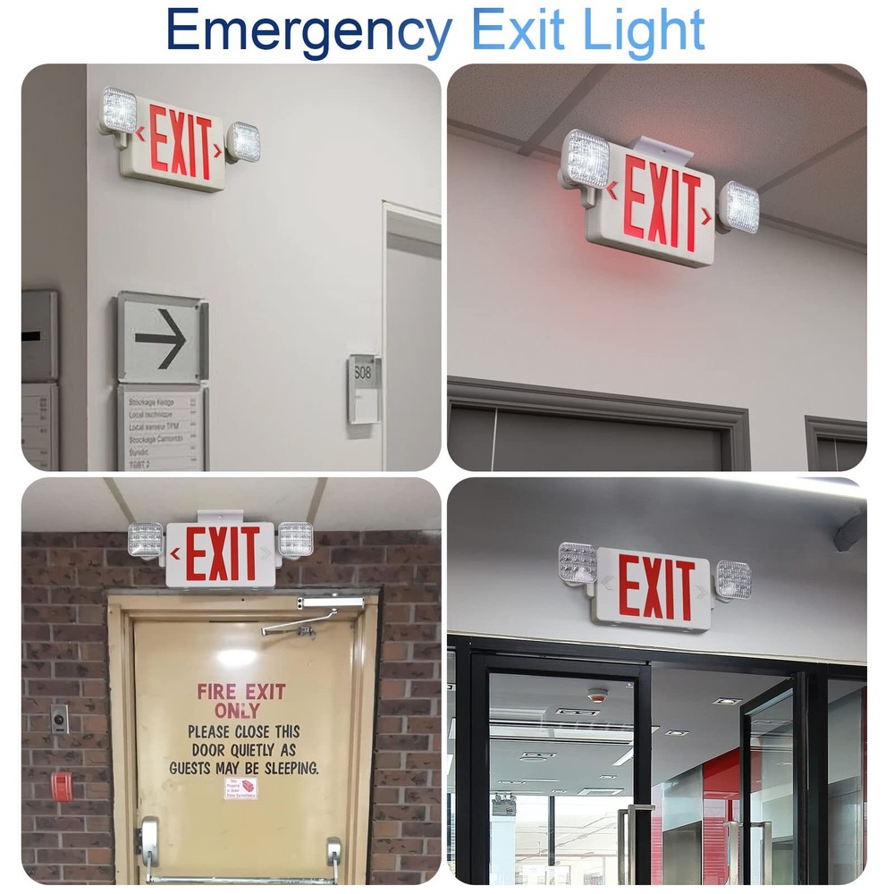 Red Exit Sign with Emergency Lights LED Battery Backup UL Listed 2 Pack