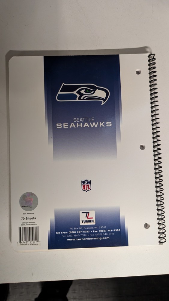 Seattle Seahawks Spiral Notebook 70 Sheets Unused 2008