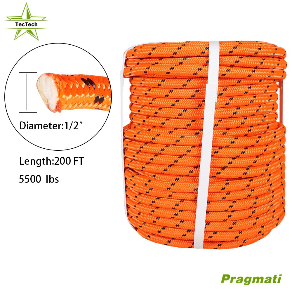 1/2inch × 200ft Double Braid Polyester Rope Arborist Bull Tree Rigging Orange