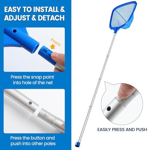Tavaleu Pool Skimmer Net,Deep Pool Leaf Net with Reinforced Frame, Large Blue