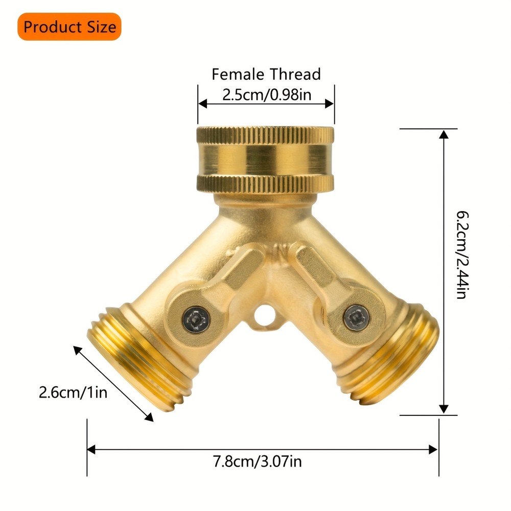 Brass Garden Hose Divider - Y-Shaped Valve with Shut-Off Function, Heavy-Duty