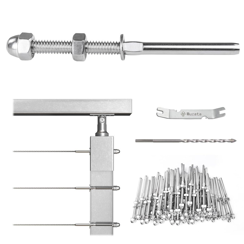 Muzata 60 Pack 1/8" Cable Railing Hardware For 2"x2" Post, Silver