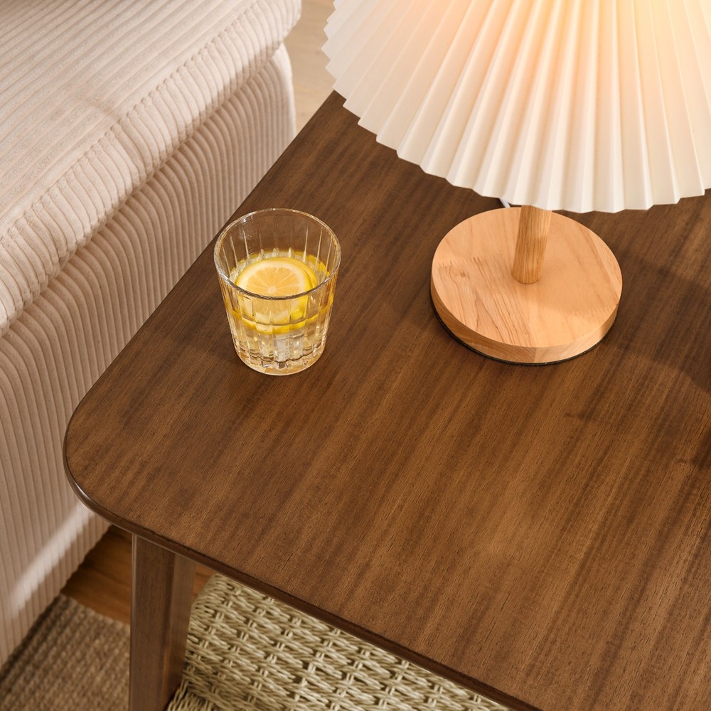 23" Side Table with Woven Shelf with Storage Bedside Tables Small Side Table