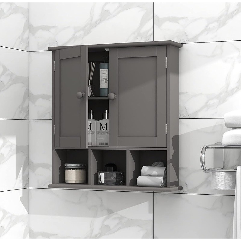 Wall Mounted Bathroom Storage Cabinet Adjustable Shelf Easy Assembly Organizer