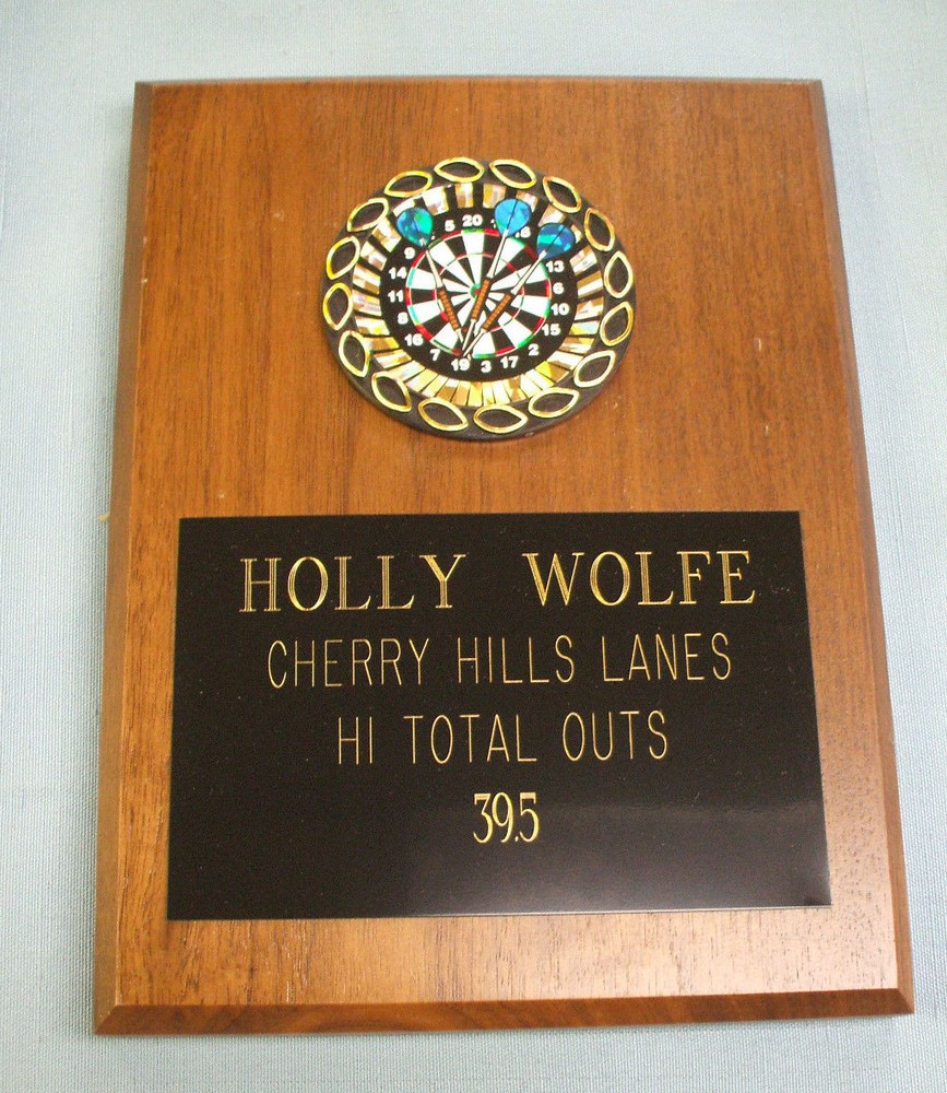 6 x 8 solid walnut board plaque trophy full color DARTS insert