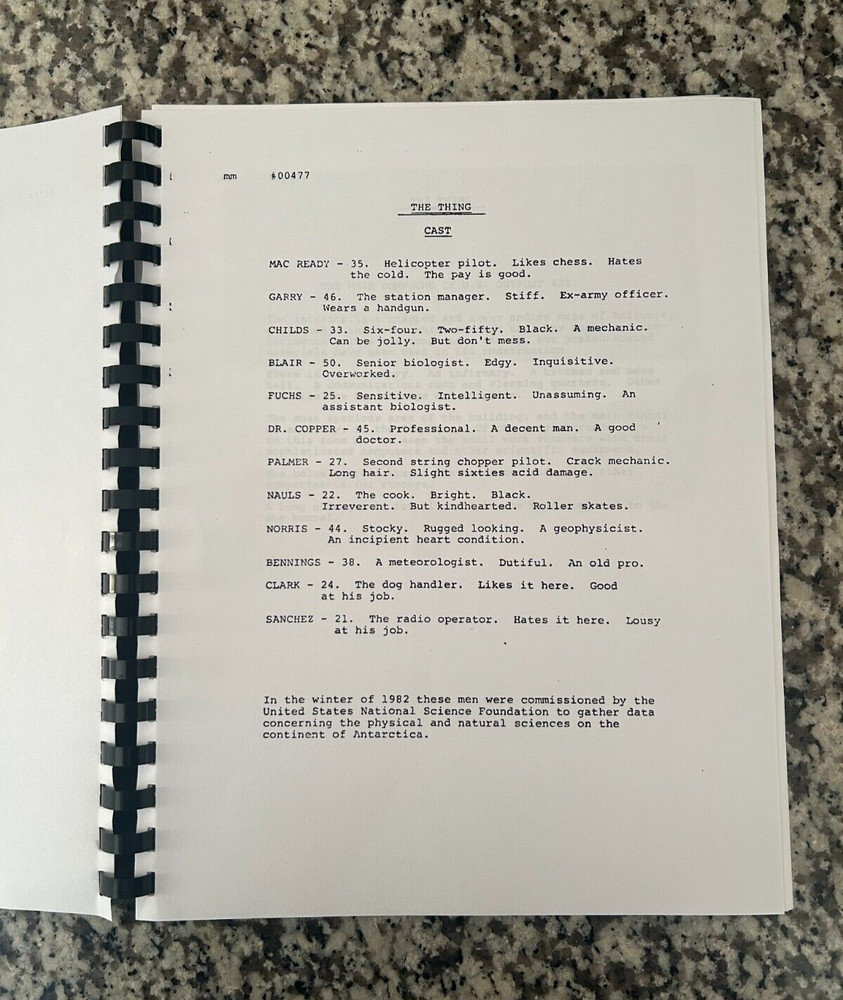 The Thing John Carpenter Horror Movie Script Reprint Full Screenplay Script