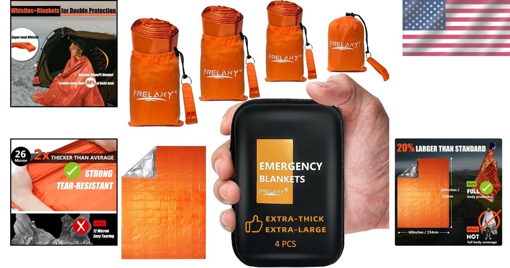 Emergency Blanket 4-Pack: Extra-Thick, Waterproof & Compact Survival Gear