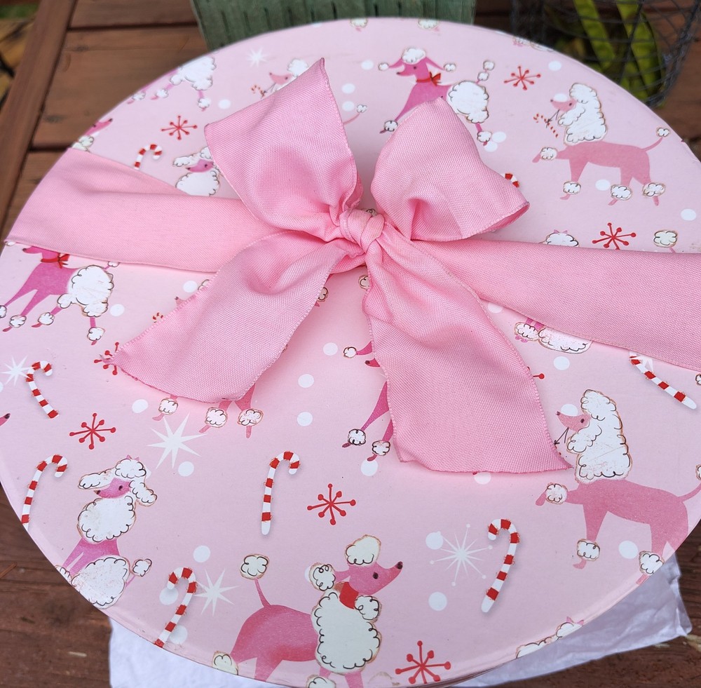 "Punch Studio" Pink Poodle Christmas Large Round Box